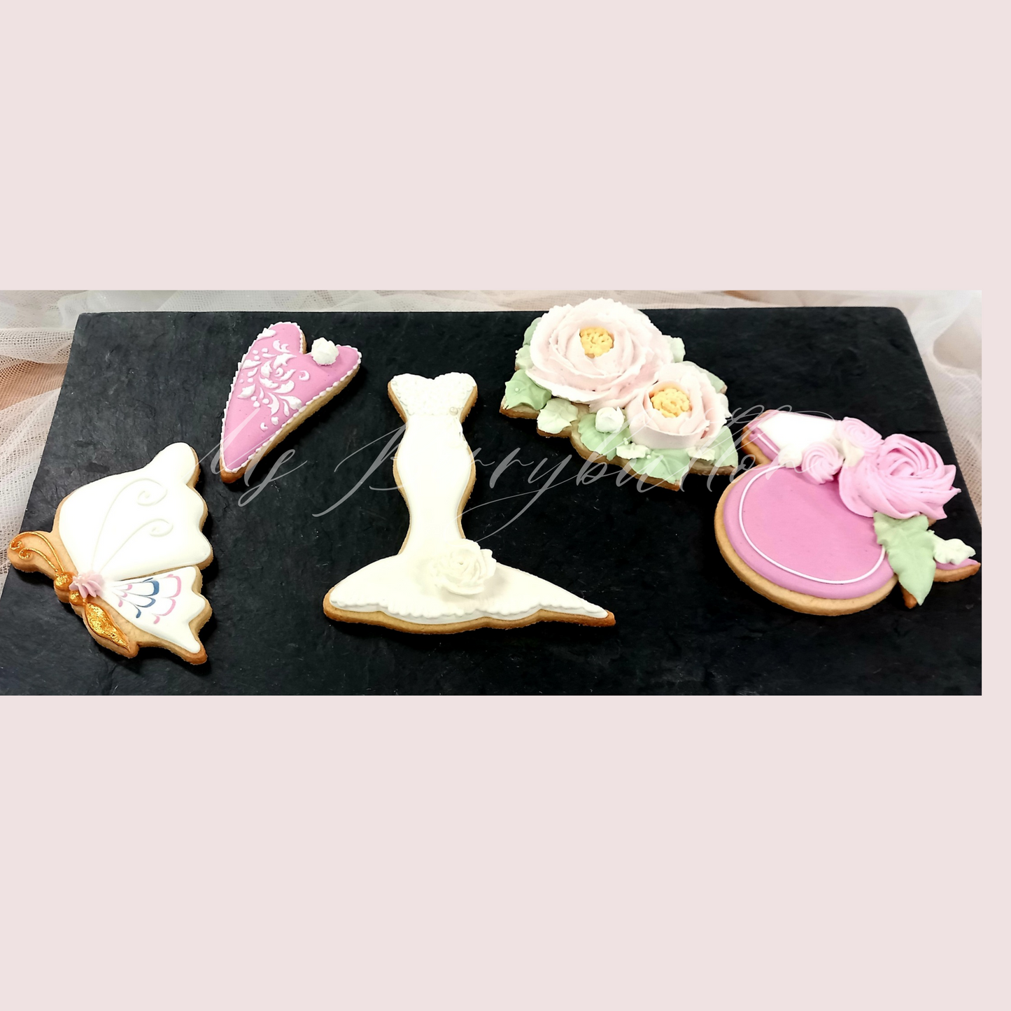 Ab ca Ende Juli bestellbar. Sugarcookies "Wedding & Roses", 5 Stück