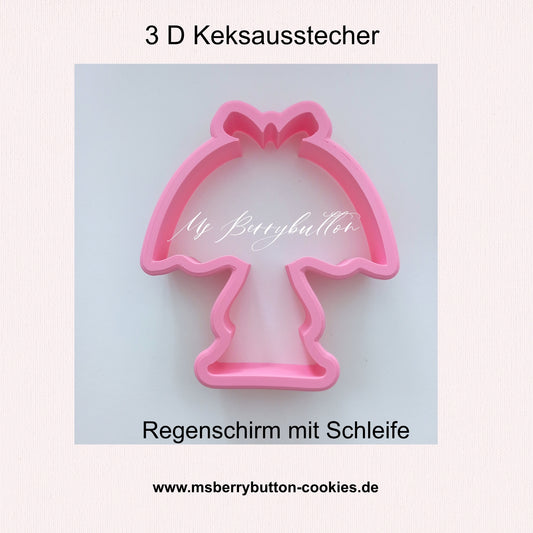 Keksausstecher "Regenschirm mit Schleife" 3 D, Größe nach Wunsch, maßangefertigt auf Bestellung
