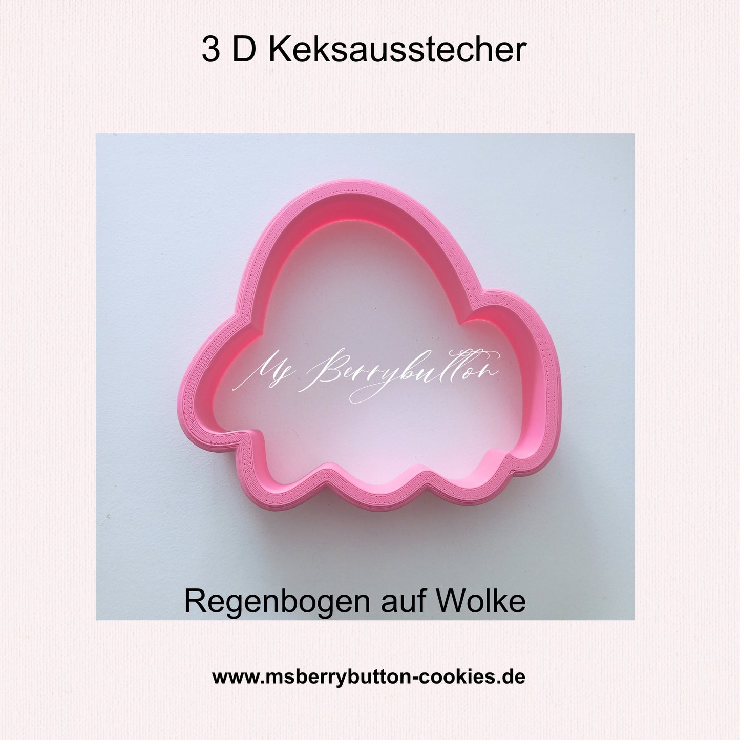 Keksausstecher Regenbogen auf Wolke in 3 D, Größe nach Wunsch, maßangefertigt auf Bestellung