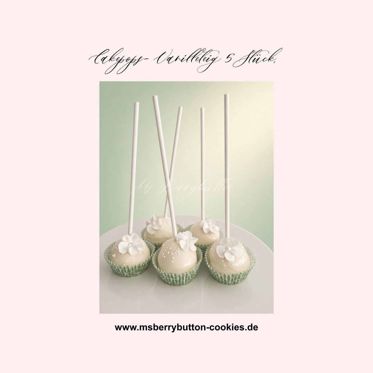 Cakepops, Vanille "Zarte Schönheit" - 5 Stück mit belgischer Schokolade