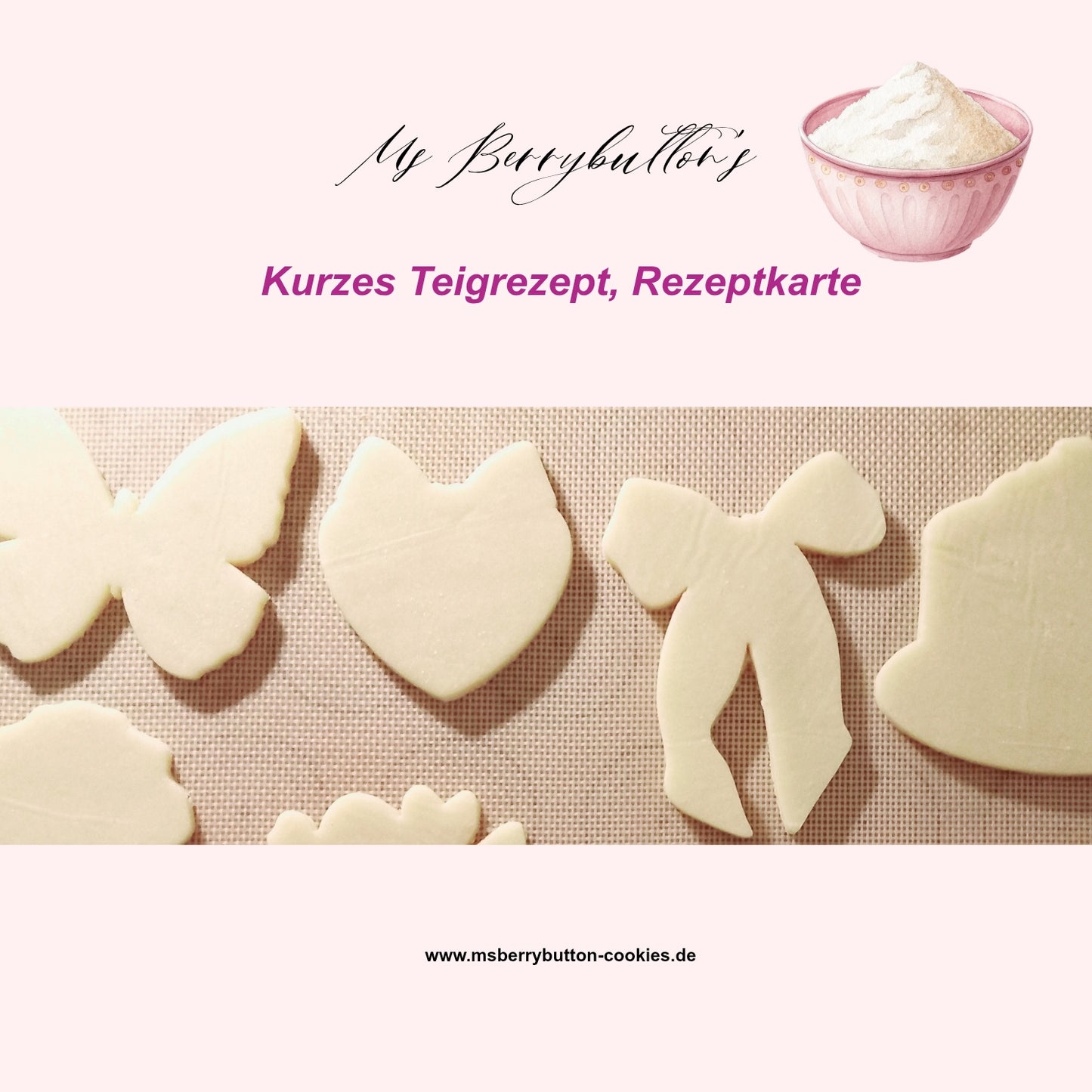 Rezeptkarte, Teigrezept für Ms Berrybutton's Vanille Cookies, 3 Seiten
